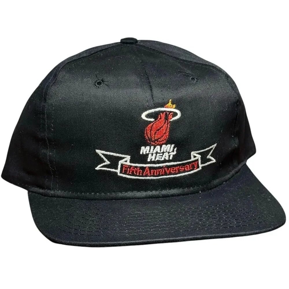 Vintage Miami Heat Fifth Anniversary Snapback Hat NBA Basketball 5th Black 90s